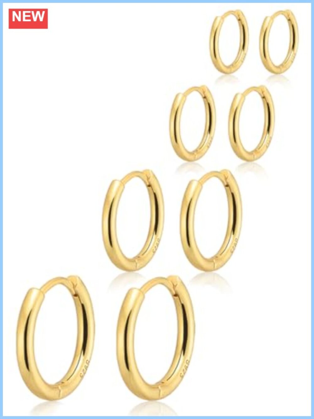 Hypoallergenic 14K Gold Plated Huggie Hoop Earrings Set Multiple Piercing